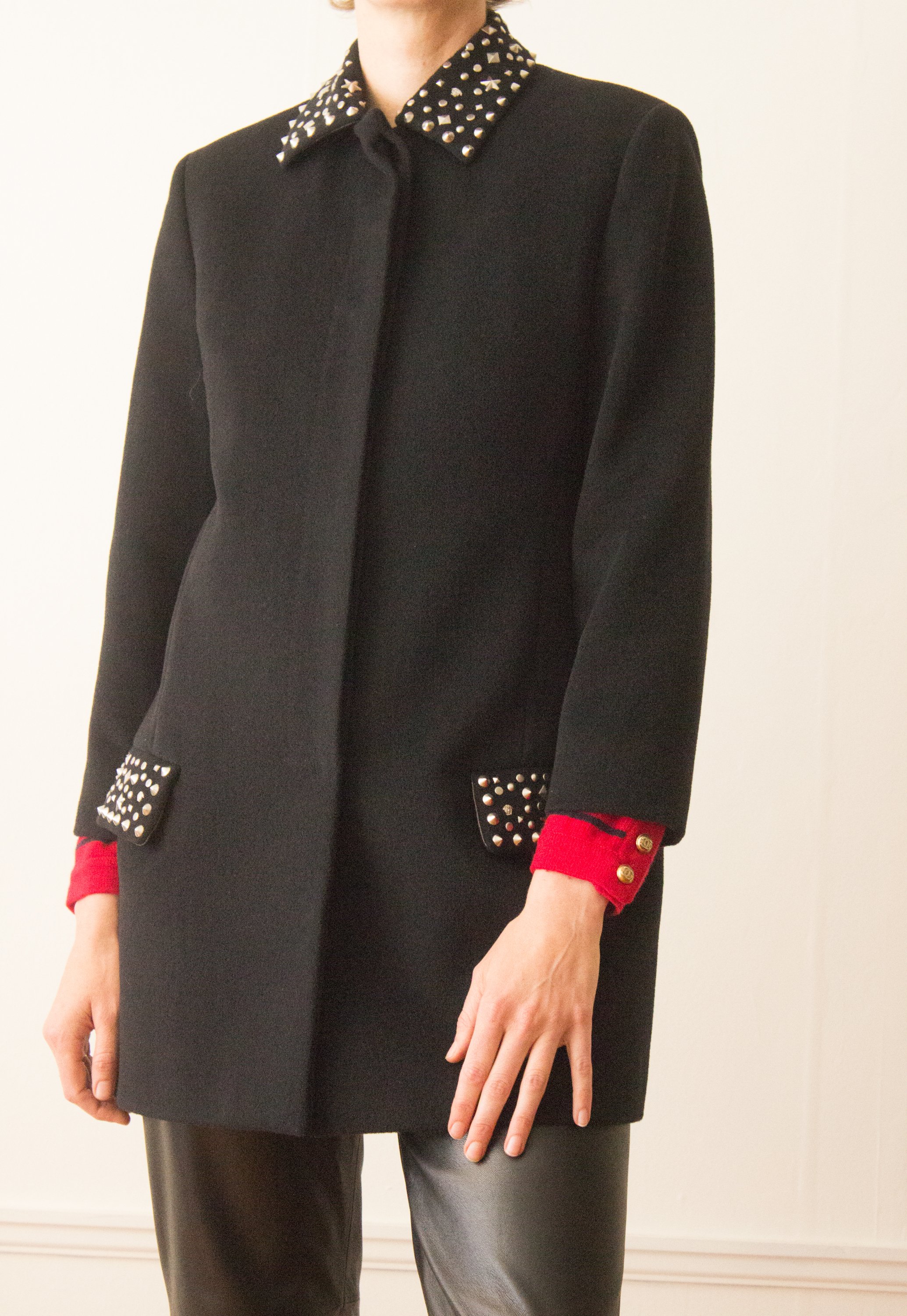 1990s Gianni Versace Cashmere Coat with Logo Stud Trim — Wayward